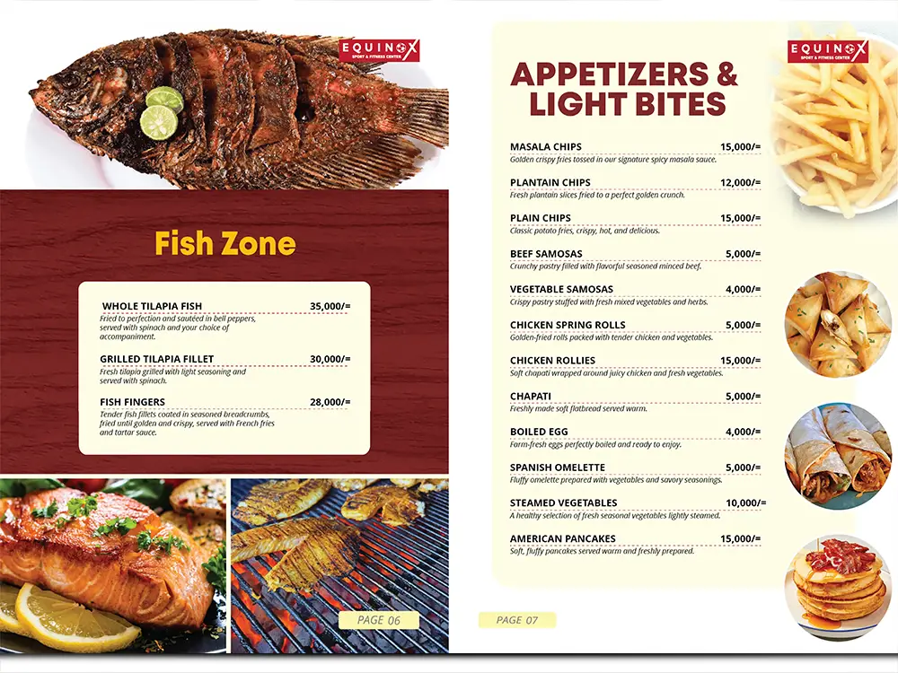 Equinox fish zone appetizers and light bites menu spread