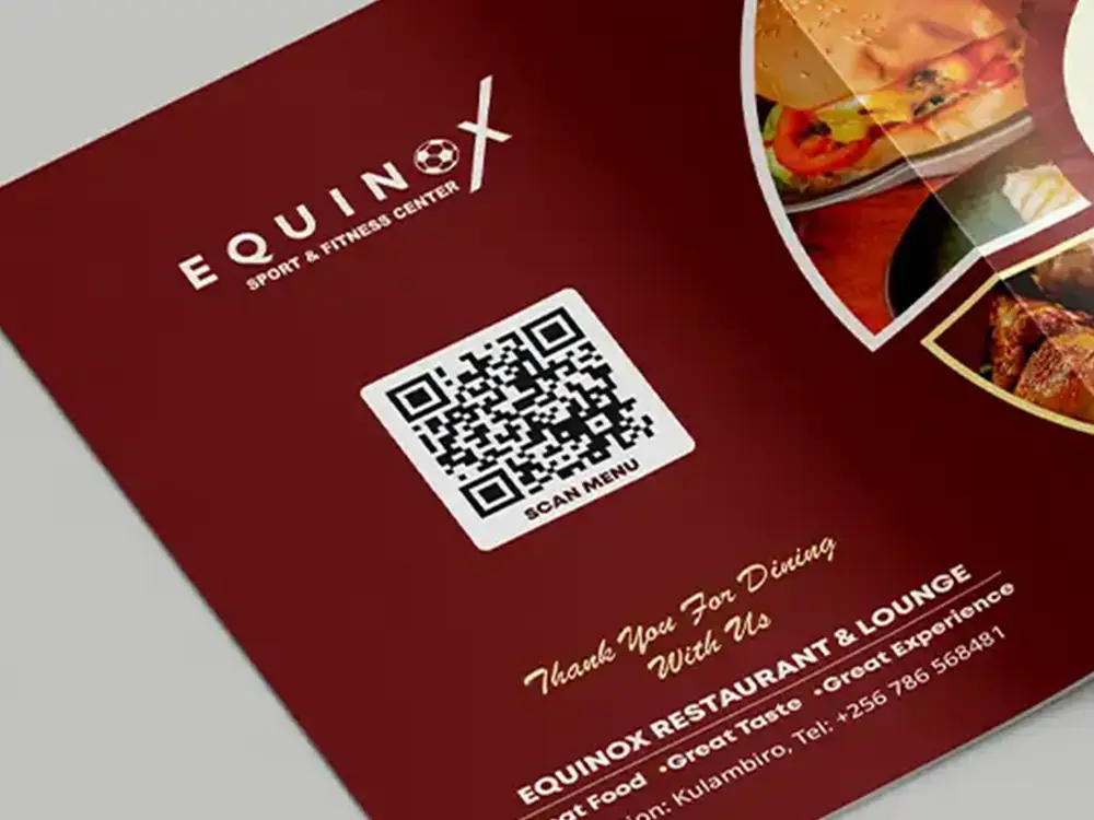 Equinox Restaurant digital menu page with QR scan access, food categories and menu prices by Kamog Artistry