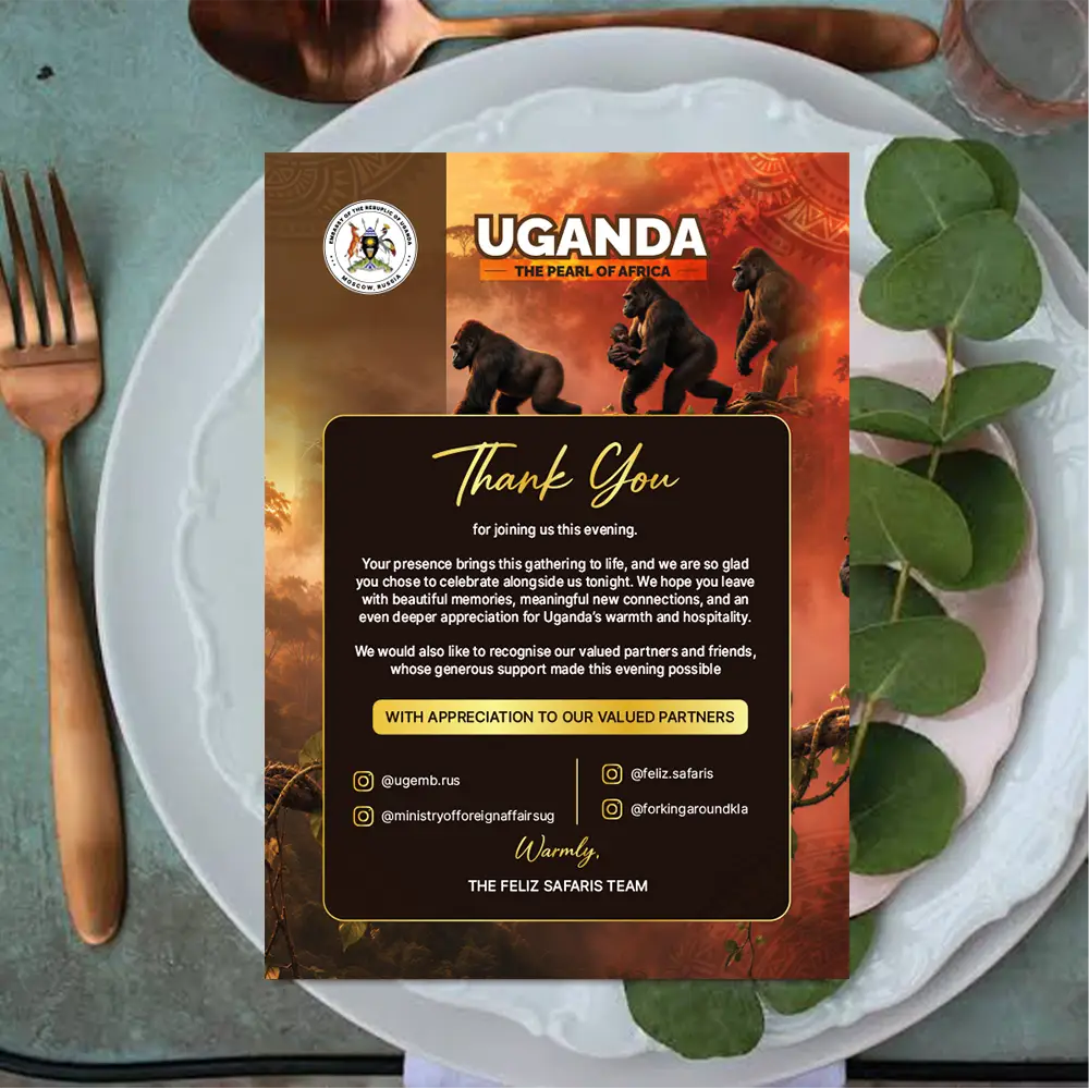 A5 appreciation place card mockup prepared for the Feliz Tropical Safaris reception