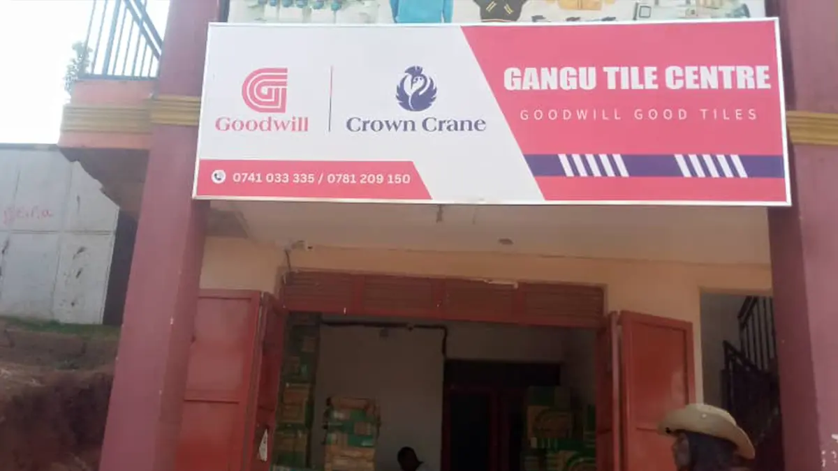 Goodwill and Crown Crane signage installed at Gangu Tile Centre • Gangu for the Goodwill and Crown Crane rollout