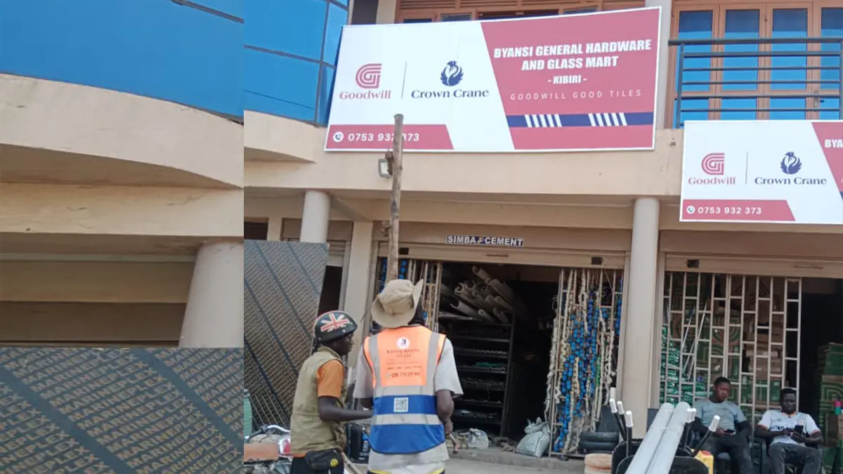 Team checking the installed hardware signage at Byansi • Kibiri for the Goodwill and Crown Crane rollout