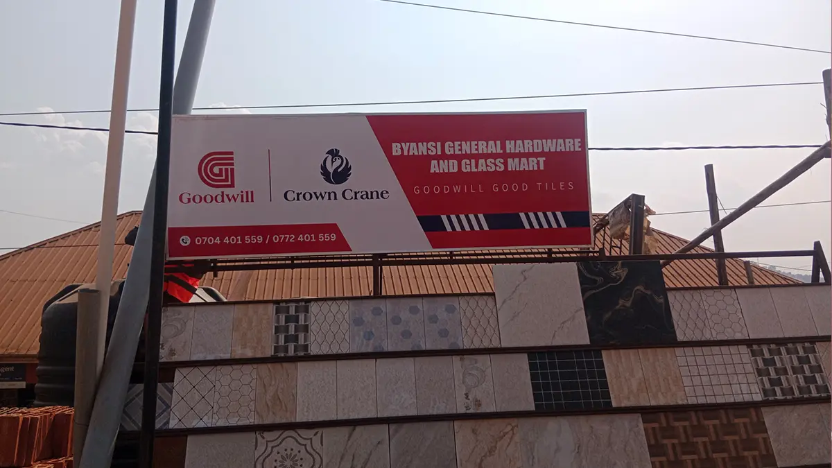 Third frame installed at the second hardware at Byansi General Hardware & Glass Mart • Kibiri for the Goodwill and Crown Crane rollout