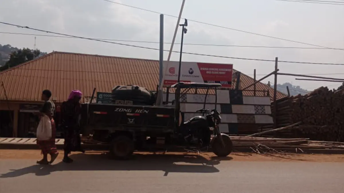 Completed frontage seen from across the road at Byansi Glass Mart • Kibiri for the Goodwill and Crown Crane rollout
