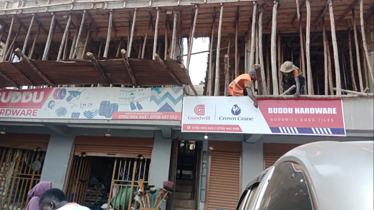 Field mounting underway at Buddu Hardware • Kikajjo for the Goodwill and Crown Crane rollout