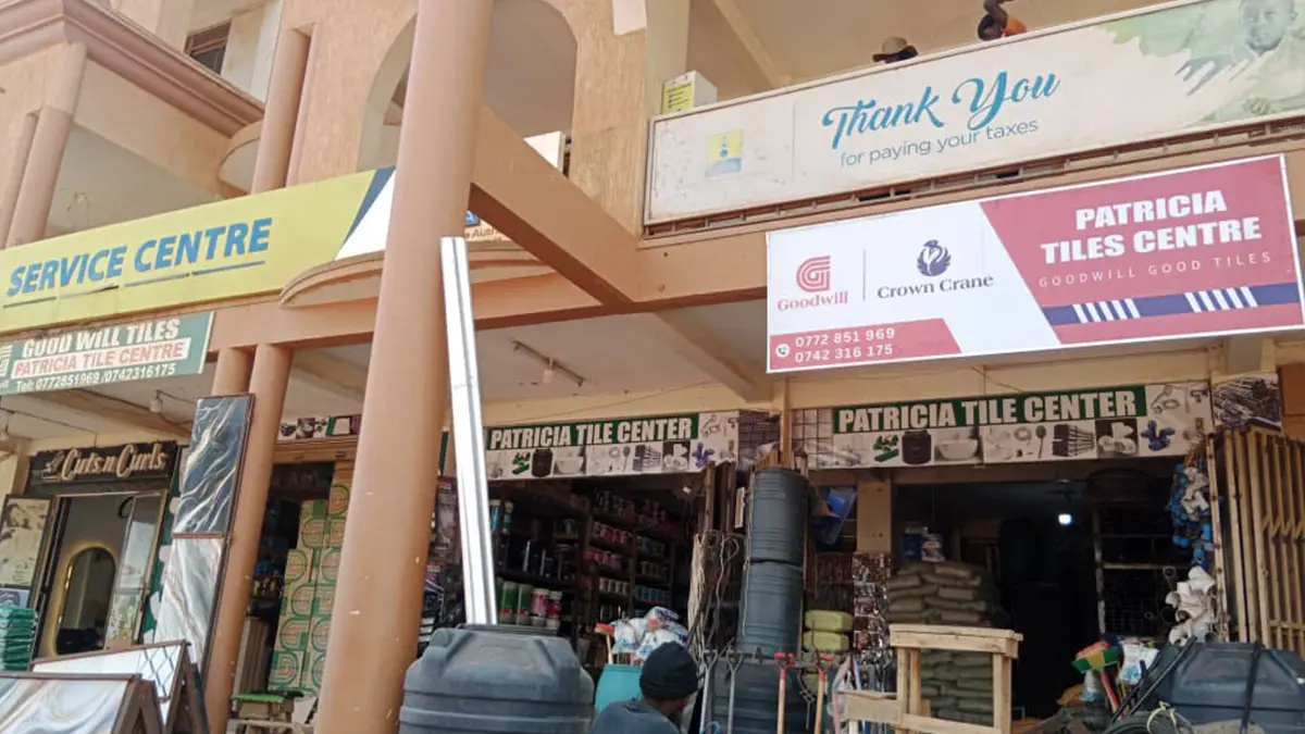 Completed frontage after installation at Patricia Tiles Centre • Kyaliwajjala for the Goodwill and Crown Crane rollout