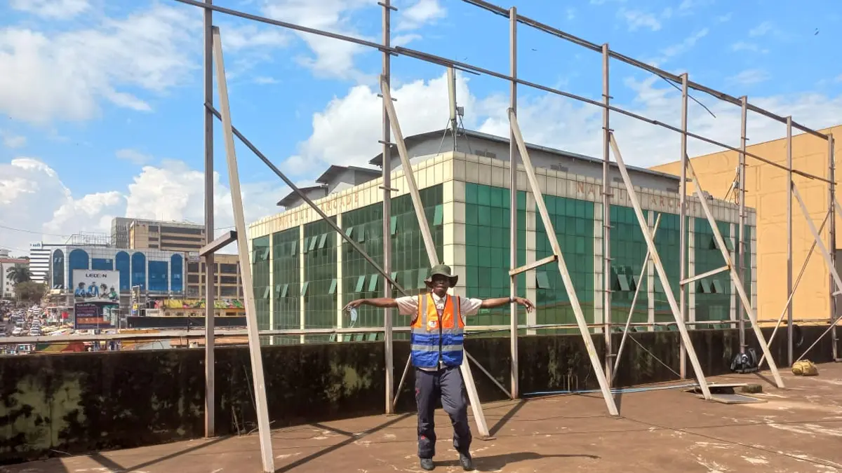 Existing rooftop billboard structure in Nakasero before installation