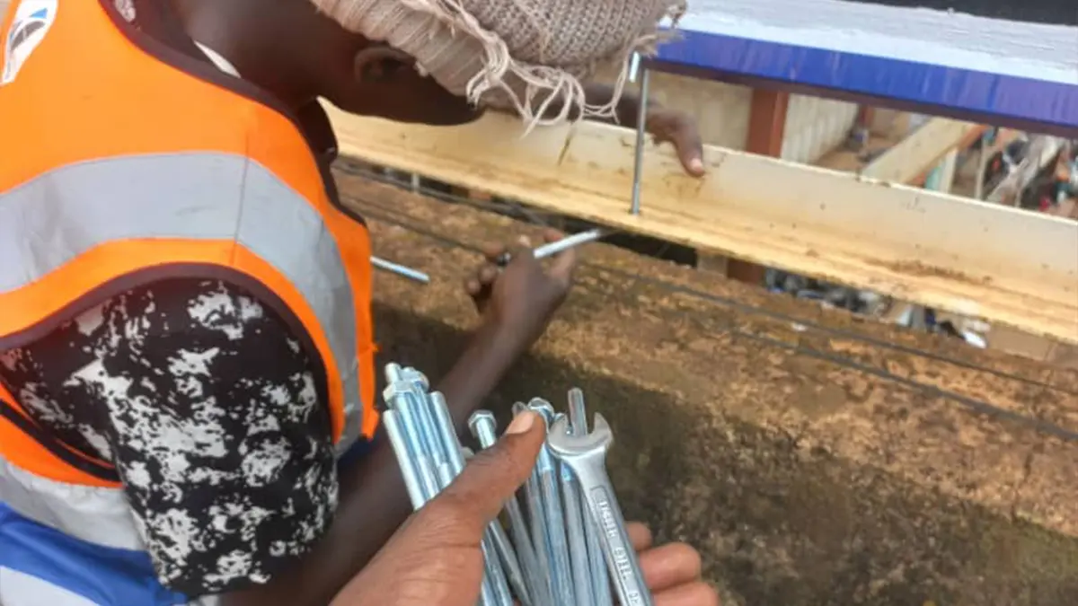 Heavy-duty hooks used for Goodwill billboard perimeter fixing