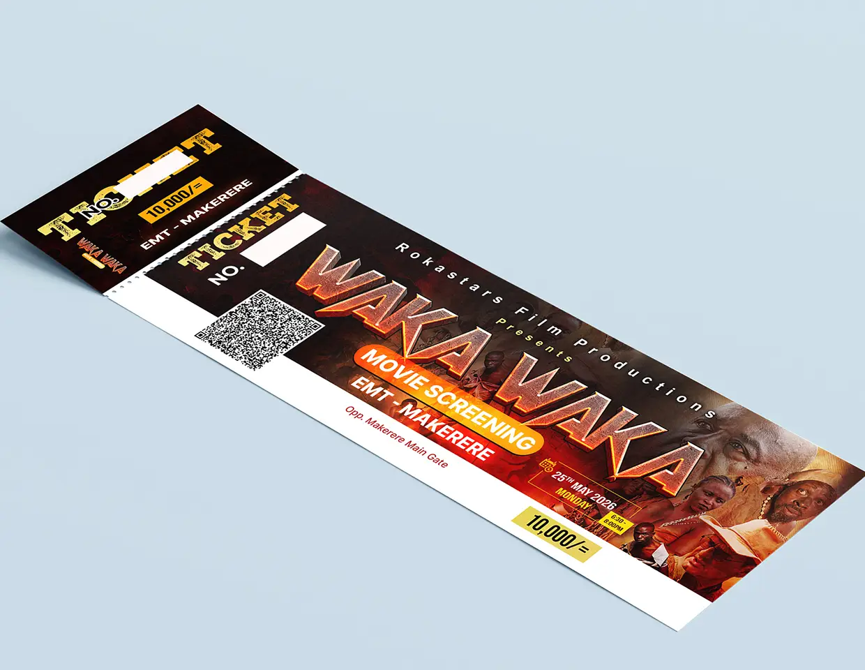 Waka Waka QR movie ticket design mockup