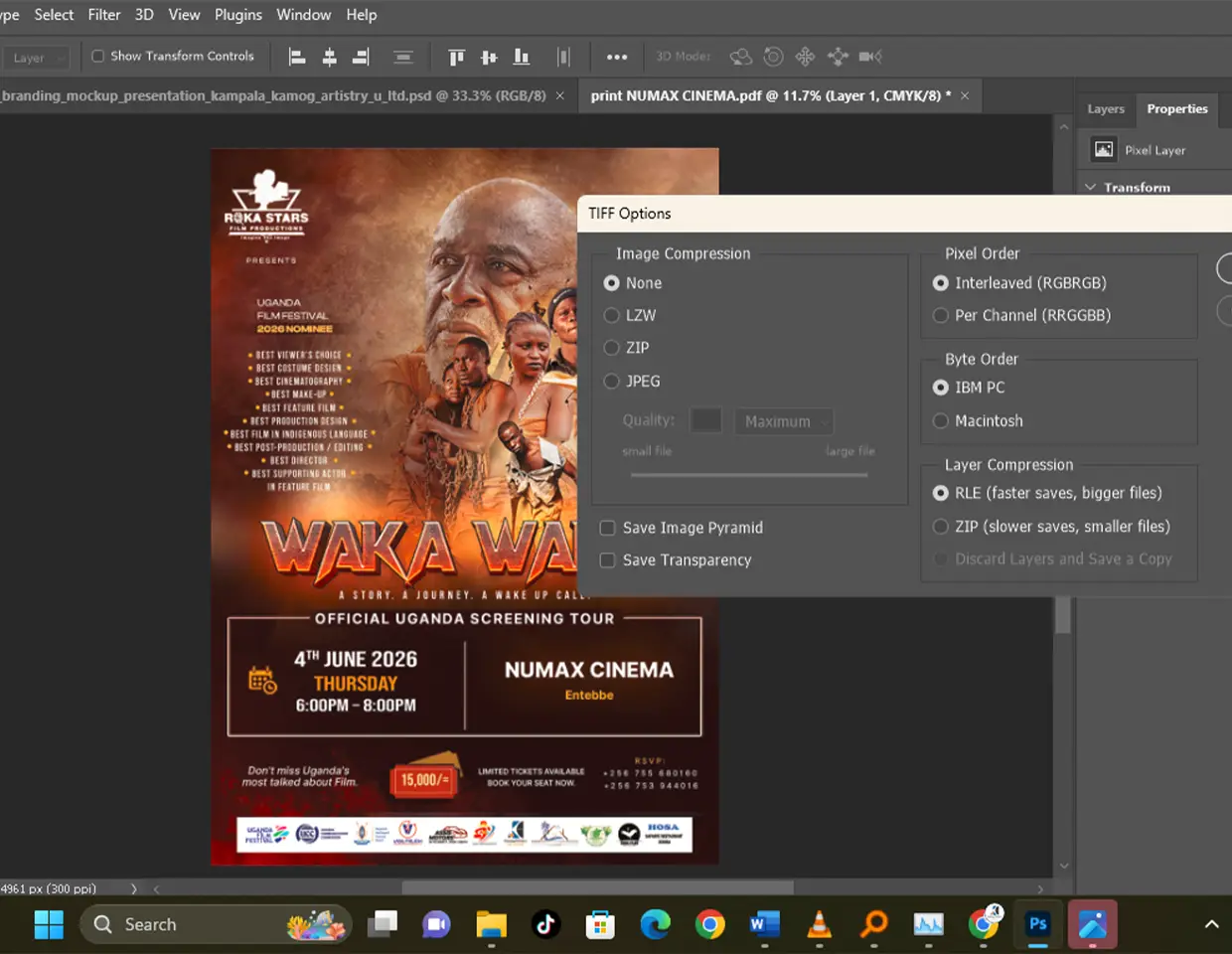 Waka Waka print-ready movie screening artwork preparation