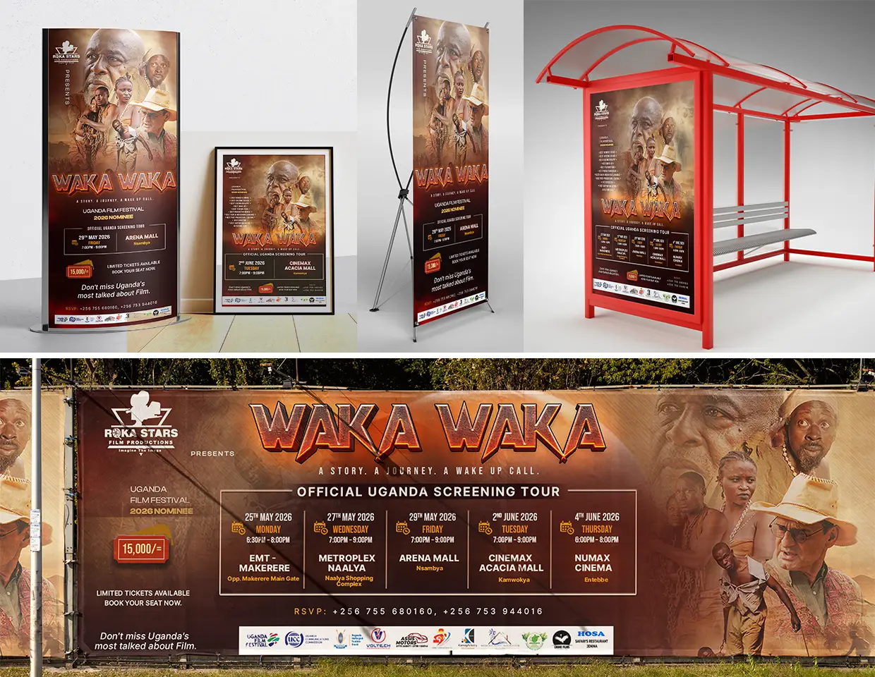 Waka Waka movie screening branding mockup presentation