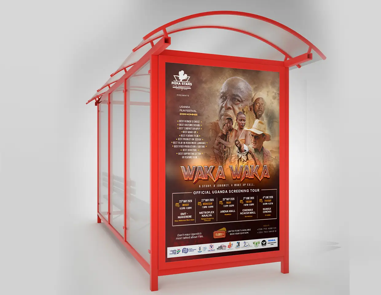 Waka Waka bus shelter movie campaign mockup