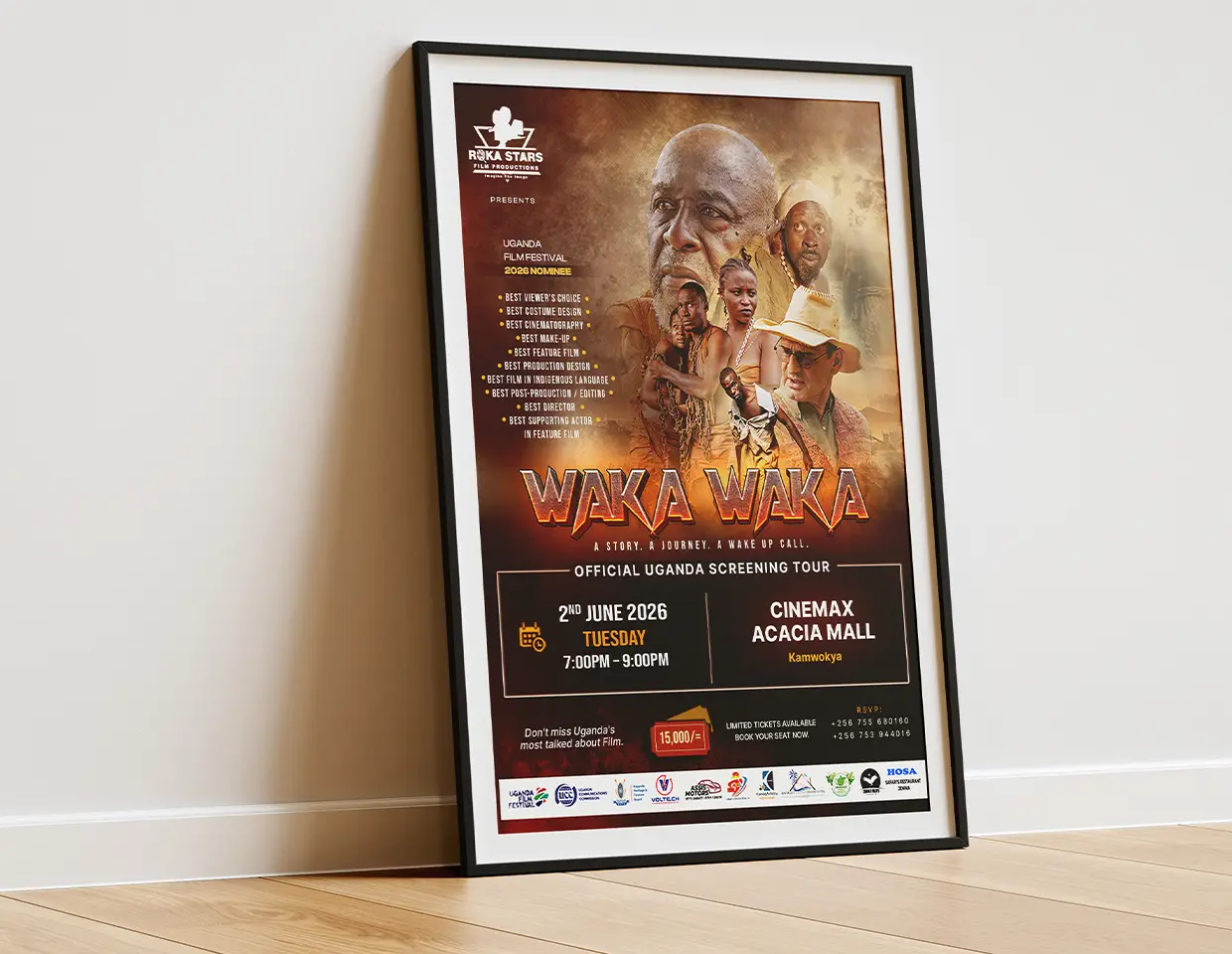 Waka Waka floor display framed movie poster mockup