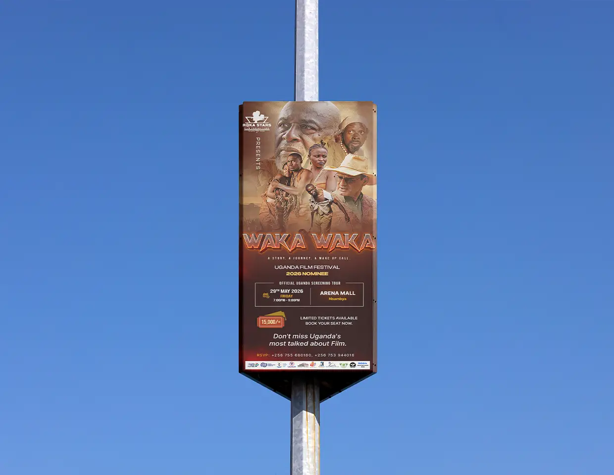 Waka Waka pole mounted outdoor poster sign mockup