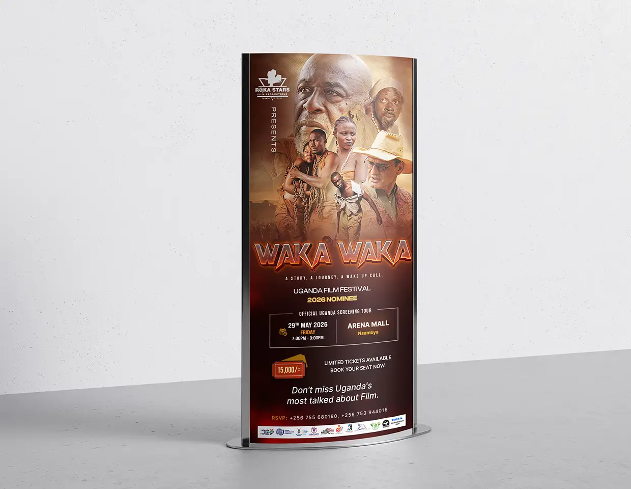Waka Waka single curved pop-up display stand mockup