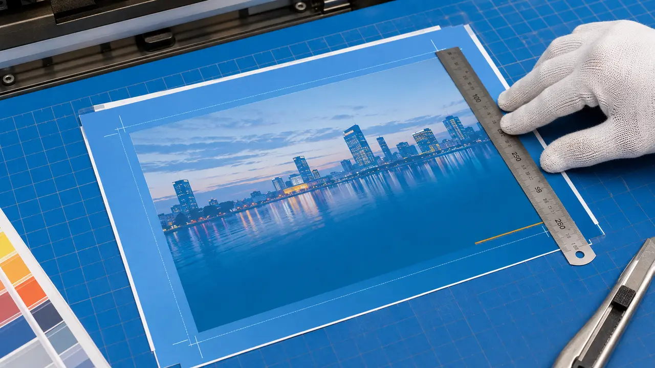 Diagram showing bleed area, trim line and safe margin for professional print artwork in Kampala