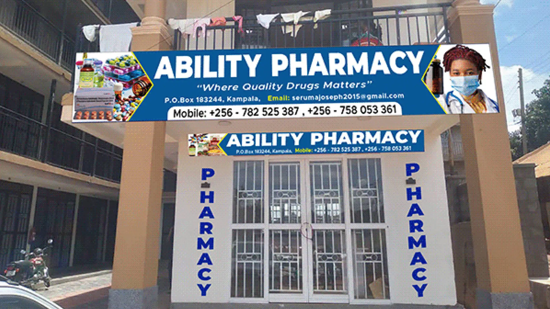 Ability Pharmacy branch branding in Kampala