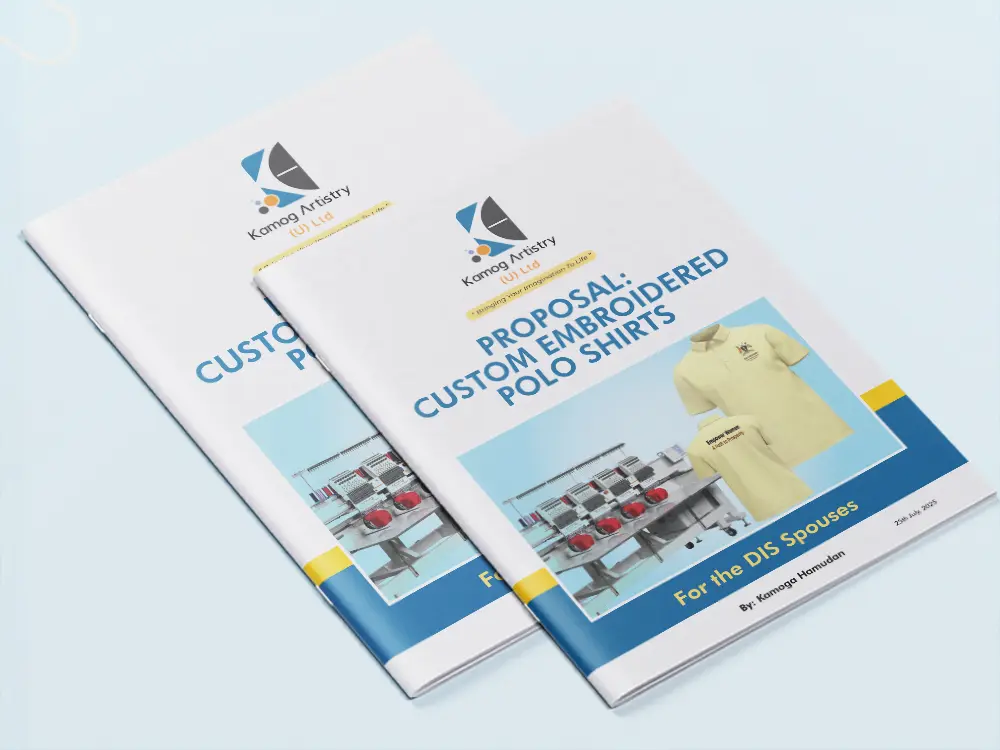Formal business proposal cover page design for a Kampala company submission