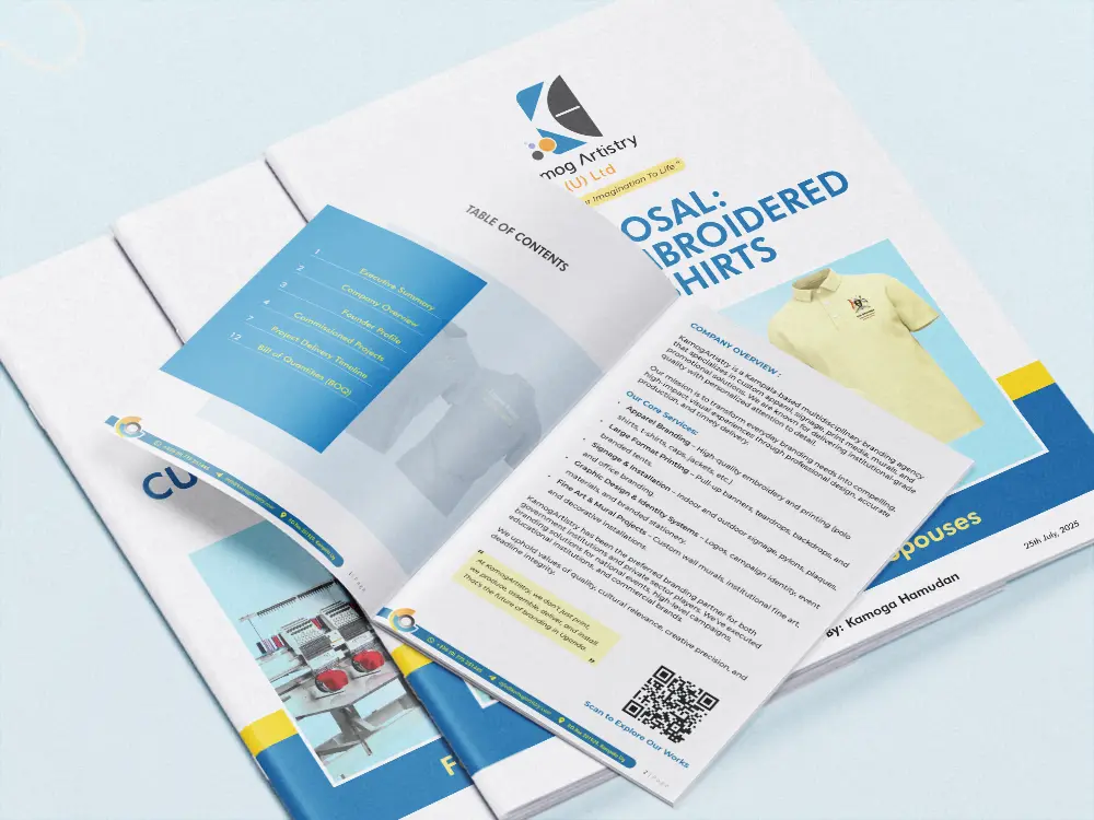 Interior proposal spread with structured hierarchy for formal business review in Uganda