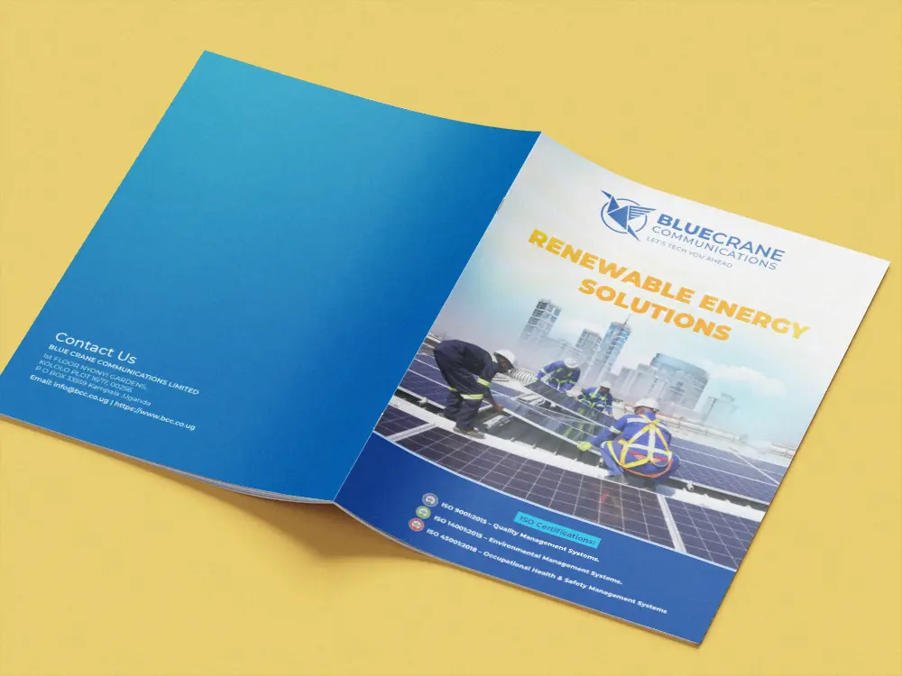 Printed company profile booklet design prepared for meetings and formal business presentation in Kampala