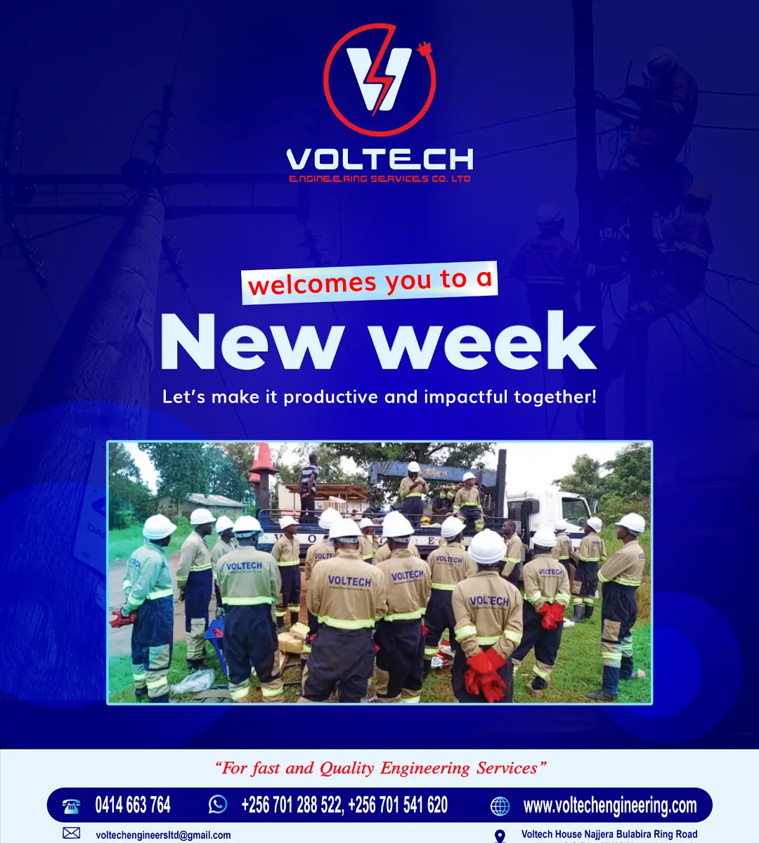 Corporate motivational poster design for Voltech Engineering with branded weekly communication and team photo