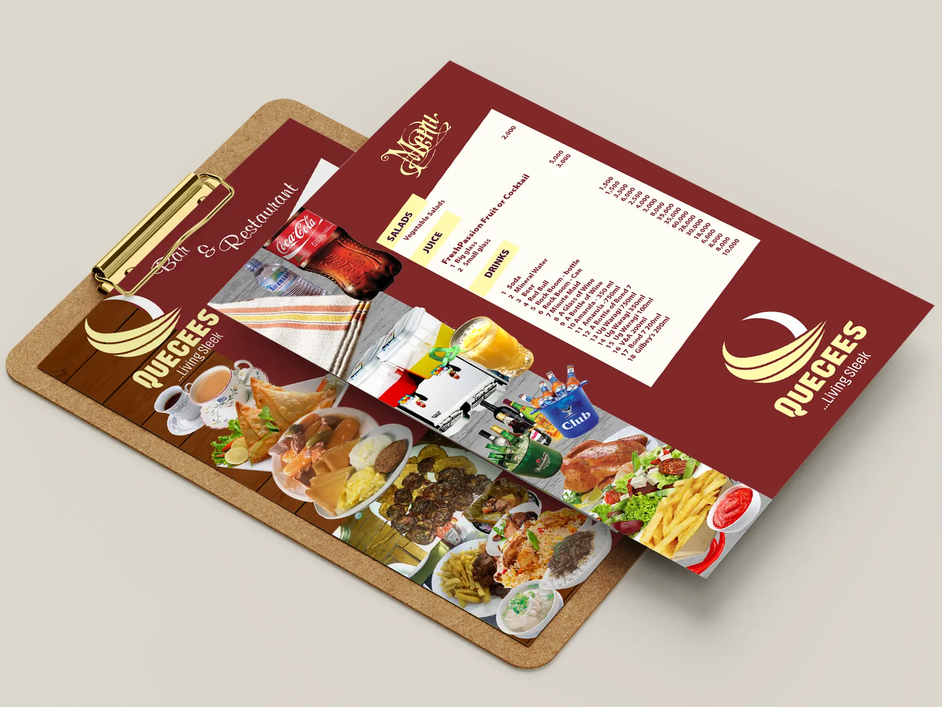 Menu design in Kampala for restaurants cafes hospitality brands and cleaner customer presentation