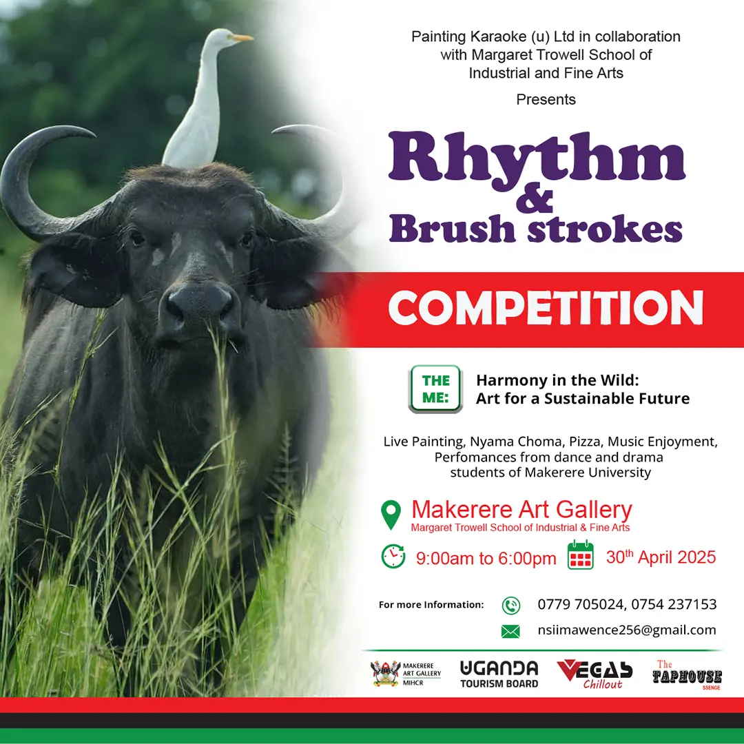 Art competition poster design in Kampala for a creative university event with wildlife imagery and event details