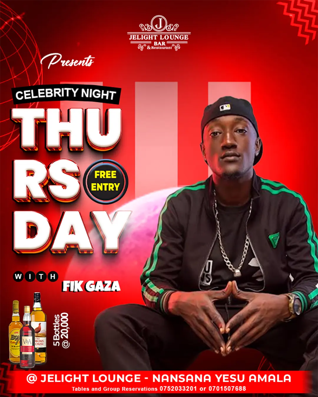 Entertainment event poster design for a celebrity night with performer image venue details and bold red layout