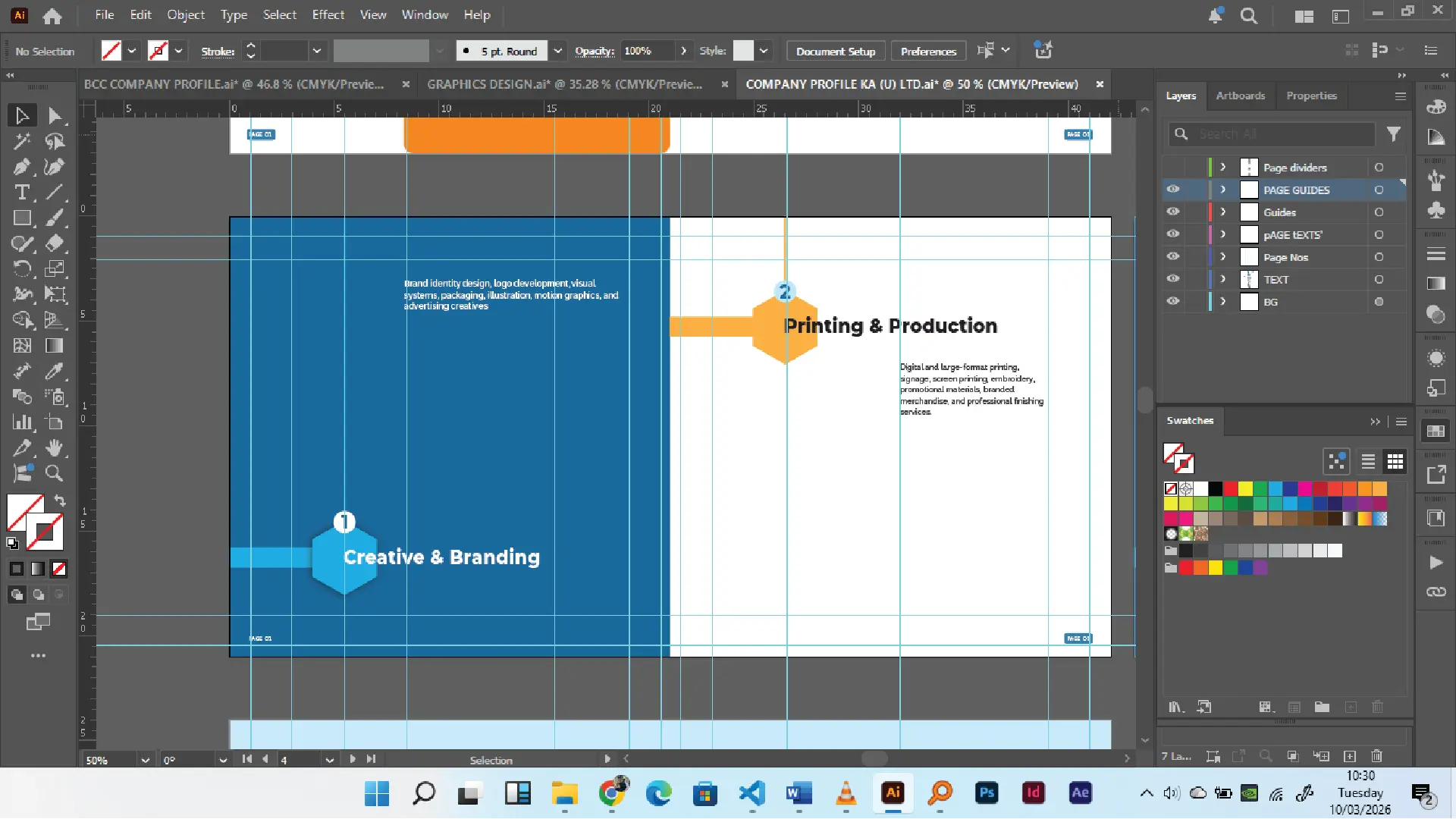 Illustrator artboard with trim lines safe margins and press-ready layout guides
