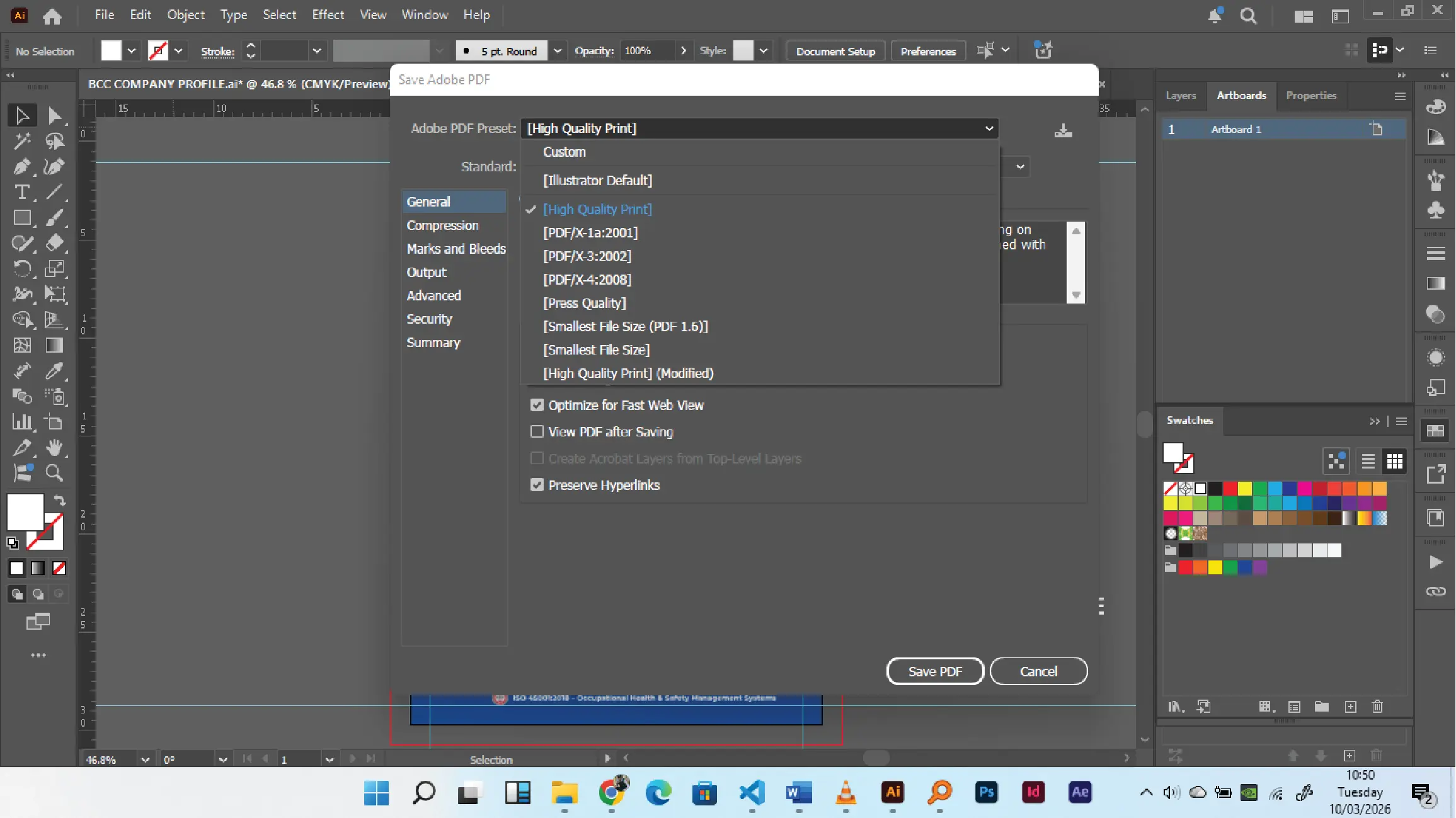 Image resolution check panel for confirming print-quality linked images before export